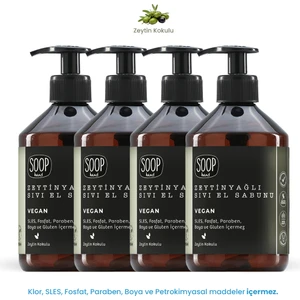 Soop Hand Sıvı El Sabunu Zeytinyağlı | %100 Saf Zeytinyağlı | Vegan Ve Doğal İçerik | Kolay Durulanır | 4 x 500 ml
