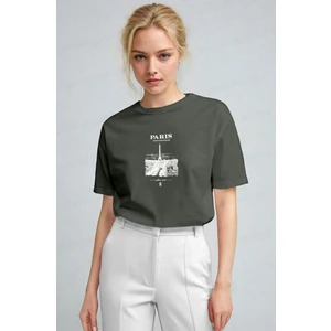Kadın Haki Paris Regular Fit Normal Kalıp T-Shirt