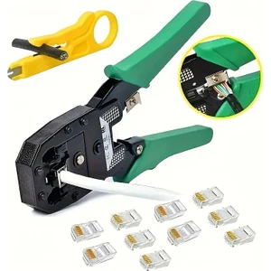 Network Aksesuar RJ45 8P8C CAT5E/CAT6 RJ11 Utp Jak Sıkma Cakma Pensesi Internet Ethernet Sıkma Pensesi + 100 Adet Jak