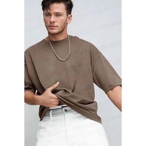 Teenage Millionaire Erkek Mocha Kahverengi Basic Düz Baskısız Oversize Salas T-Shirt