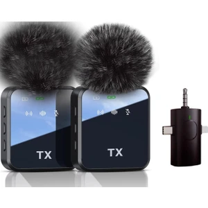 Kablosuz Yaka Mikrofonu Çift Mikrofon iPhone 16 ile Uyumlu Type-C/aux/lightning Portlu Telefon Pc Tablet Video Kayıt Röportaj Canlı Yayın Vlog Kablosuz Mikrofon F11-2