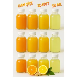 50 ml Şeffaf Cam Mini Ginger Shot Şişesi, 12 Adet, Detox Şişesi, Sızdırmaz Kapaklı Şişe, Süs Şişesi, Kolonya Şişesi, Koku Şişesi