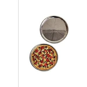 EryaHome 2 Adet Paslanmaz Çelik Delikli Pizza Tepsisi Lahmacun Pide Tepsisi Gümüş 36cm