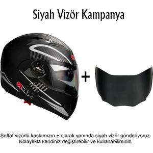 Çene Açılır Kask Ekstra Yedek Siyah Cam