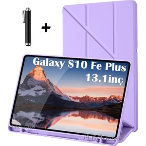 Samsung Galaxy Tab S10 Fe Plus 13.1 Inç 2025 Kılıf Kalem Bölmeli Katlanabilir Standlı Yumuşak Silikon Kapak + Dokunmatik Kalem 2li Set SM-X620 X626B