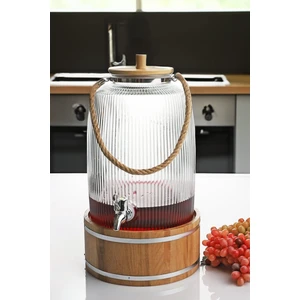 Bambu Kapaklı Halatlı Musluklu Çizgili Cam Sebil Lohusa Şerbetlik Büyük Boy 6 Litre Zbo-15
