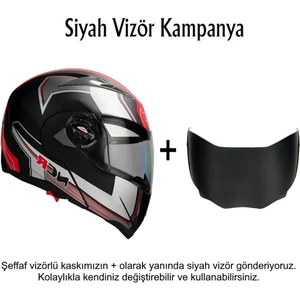 Çene Açılır Kask Ekstra Yedek Siyah Cam