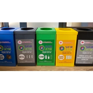 İzge Beşli Sıfır Atık Kutusu 35X35X70 cm – Geri Dönüşüm Için Renkli Atık Ayırma Seti