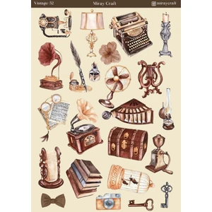 1 Adet Vintage Temalı Sticker (12X17 Cm) Bullet Journal, Scrapbook, Ajanda ve Planlayıcı Için