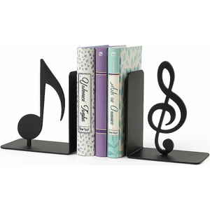 Nota ve Sol Anahtarı Figürlü Metal Kitap Tutucu 2’li Set – Müzik Temalı Masa Üstü Dekor
