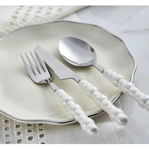 18 Parça Porselen Beyaz Inci Taş Detaylı Kaşık,çatal,bıçak Seti