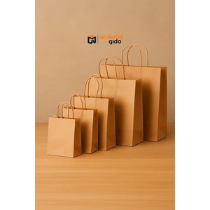 Büküm Saplı Kraft Kağıt Çanta 18X24X8 cm - 25 Adet Mağaza Alışveriş Kağıt Poşet Torba