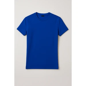 Düz Mavi Renk Basic Unisex Slim Fit Tişört