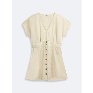 Kadın  Basıc Düğmeli Bej Elbise