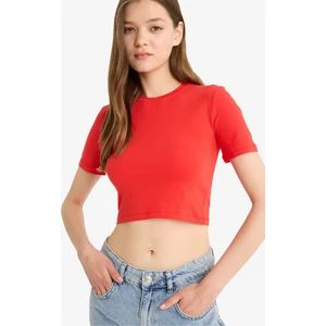Fitted Crop Basic Kırmızı Tişört F8924AX25HS