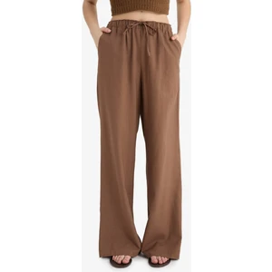 Wide Leg Çift Cepli Beli Lastikli Standart Boy Keten Karışımlı Pantolon E1981AX25SM