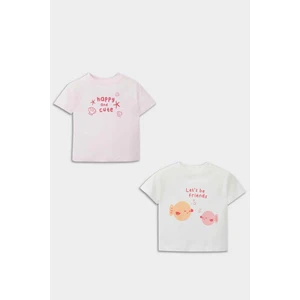 Kız Bebek Yenidoğan Bisiklet Yaka Baskılı Penye 2'li Kısa Kollu Tişört E8246A525SM