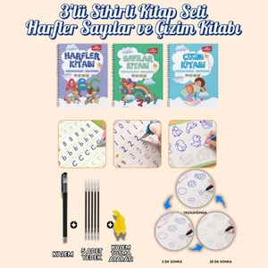 Harfleri | Sayıları ve Çizmeyi Öğreten Oluklu (Kabartmalı) 3’lü Kitap Seti | Sihirli Yazı Defterleri | Çocuk Aktive Eğitici Kitap