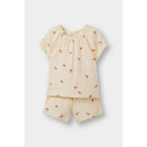 Kız Bebek Pijama Takımı Çiçekli Kısa Kollu Ribana Üst Beli Lastikli Şort E1552A525HS