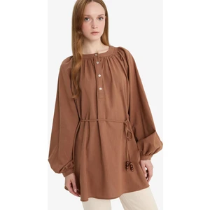 %100 Pamuk Müslin Basic Bağcıklı Tunik D4396AX25SM