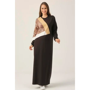 Darlin Moda Siyah Leopar Detaylı Maxi Boy Elbise DM400