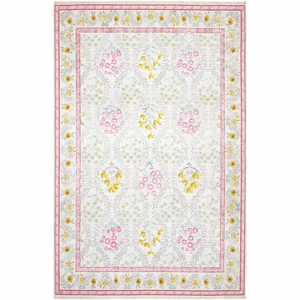 Cool Halı Daisy Krem Pembe Bohem Halı Dekoratif Vintage Otantik Çiçekli İnce Yazlık Yıkanabilir Şönil Halı