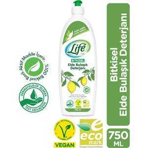 Life by Fakir Bitkisel Elde Bulaşık Deterjanı 750 ml – Limon Özlü, Vegan, Etkili Temizlik
