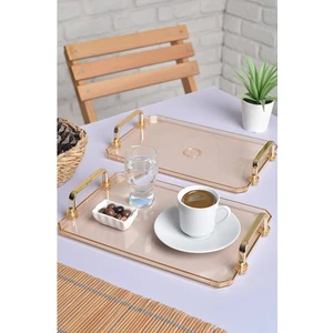 Gold Kulplu Türk Kahvesi Sunum Tepsisi | 2'li Şık Set 25X17CM