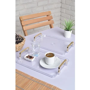 Gold Kulplu Türk Kahvesi Sunum Tepsisi | 2'li Şık Set 25X17CM