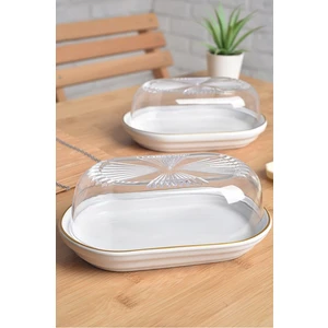 2 Adet 4 Parça Seramik Tereyağlık Peynir Tereyağ Kahvaltılık Saklama & Sunum Kabı