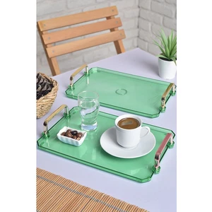 Gold Kulplu Türk Kahvesi Sunum Tepsisi | 2'li Şık Set 25X17CM