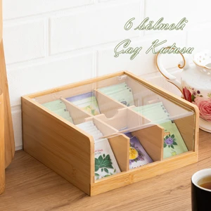 Home 005 Ahşap Bambu 6 Bölmeli Organizer Poşet Çay Kutusu Sallama Çay Kutusu