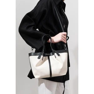 Kanvas Dikiş Detaylı Mini Çanta Bej