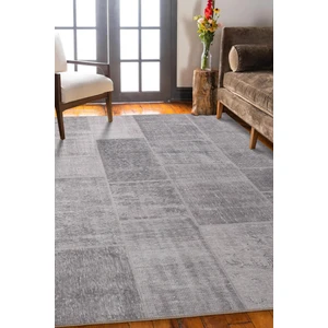 Folk Patchwork Desenli Dokuma Taban Dekoratif Gri Halı (Ba 36)