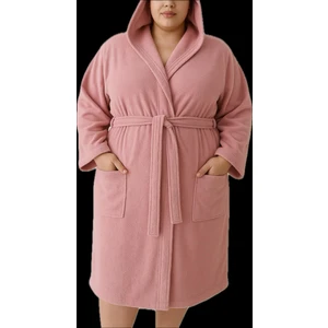 Model Home Pamuklu Büyük Beden Kapşonlu Pembe Renkli Bornoz 4xl-5xl-6xl-7xl