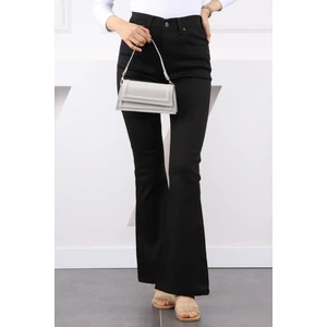 Siyah Yüksek Bel Ispanyol Paça Jeans Pantolon