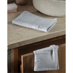 Orva Nakışlı %100 Pamuk 2'li El Havlusu - Gri - 30x45 cm