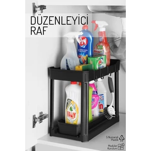 Iki Katlı Fonksiyonel Düzenleyici – Dolap, Evye Altı, Tezgah Üstü Siyah