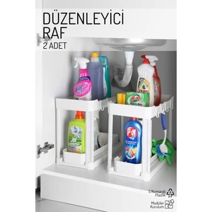 2'li Set Iki Katlı Fonksiyonel Düzenleyici – Dolap, Evye Altı, Tezgah Üstü Beyaz