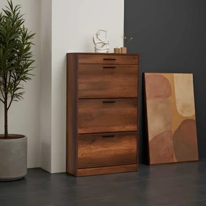 Adore Flat Düşer Kapaklı Çekmeceli Ayakkabılık-Oslo Ceviz