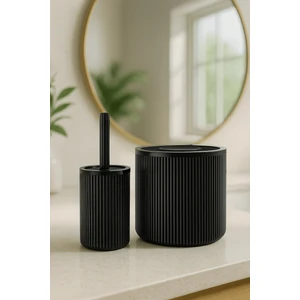 Lines Serisi Siyah Banyo Seti, 2 Parça Akrilik Silindir 5 Litre Çöp Kovası ve Tuvalet Fırçası Takımı 3376