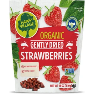 Happy Village Organik Infüze Kuru Çilek- Çilek Kurusu- Organik Kuru Meyve- Vegan - Glutensiz 510 gr
