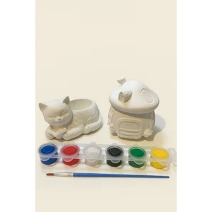 Mantar Ev & Kedi Boyama Seti – 6 Renk Boya + Fırça | Yaratıcı Çocuk Aktivite ve Hobi Seti