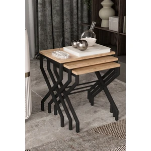 Lotus 3'lü Zigon Sehpa Orta Sehpa Dekoratif 3 Boy Ofis Sehpası Salon Sehpası Çok Fonksiyonlu MEŞE