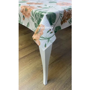 Kalın Elyaf Astarlı Kaymaz Kiremit Rengi Çiçekli Pvc Dikdörtgen Mjşamba Masa Örtüsü