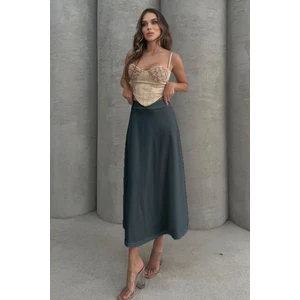 Lesa Wear Kloş Lastikli Uzun Etek Yüksek Bel Dalgıç Scuba Kumaş Kadın Modası 2024 Sezonu