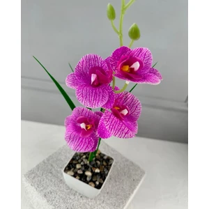 Saksıda Yapay Mini Islak Orkide 30 cm Alaca Pembe