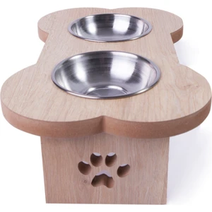 Prela Ahşap Kedi Köpek Mama ve Su Kabı Standı