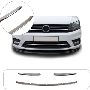 Volkswagen Caddy Uyumlu 2015-2019 Krom Ön Tampon Çıtası 3 Parça Paslanmaz Çelik