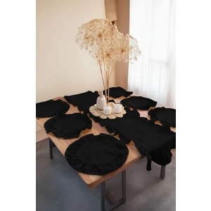 Kesene Göre 7 Parça Fırfırlı Ranforce Pamuklu Kumaş Runner Set 1 Runner , 6 Amerikan Servis